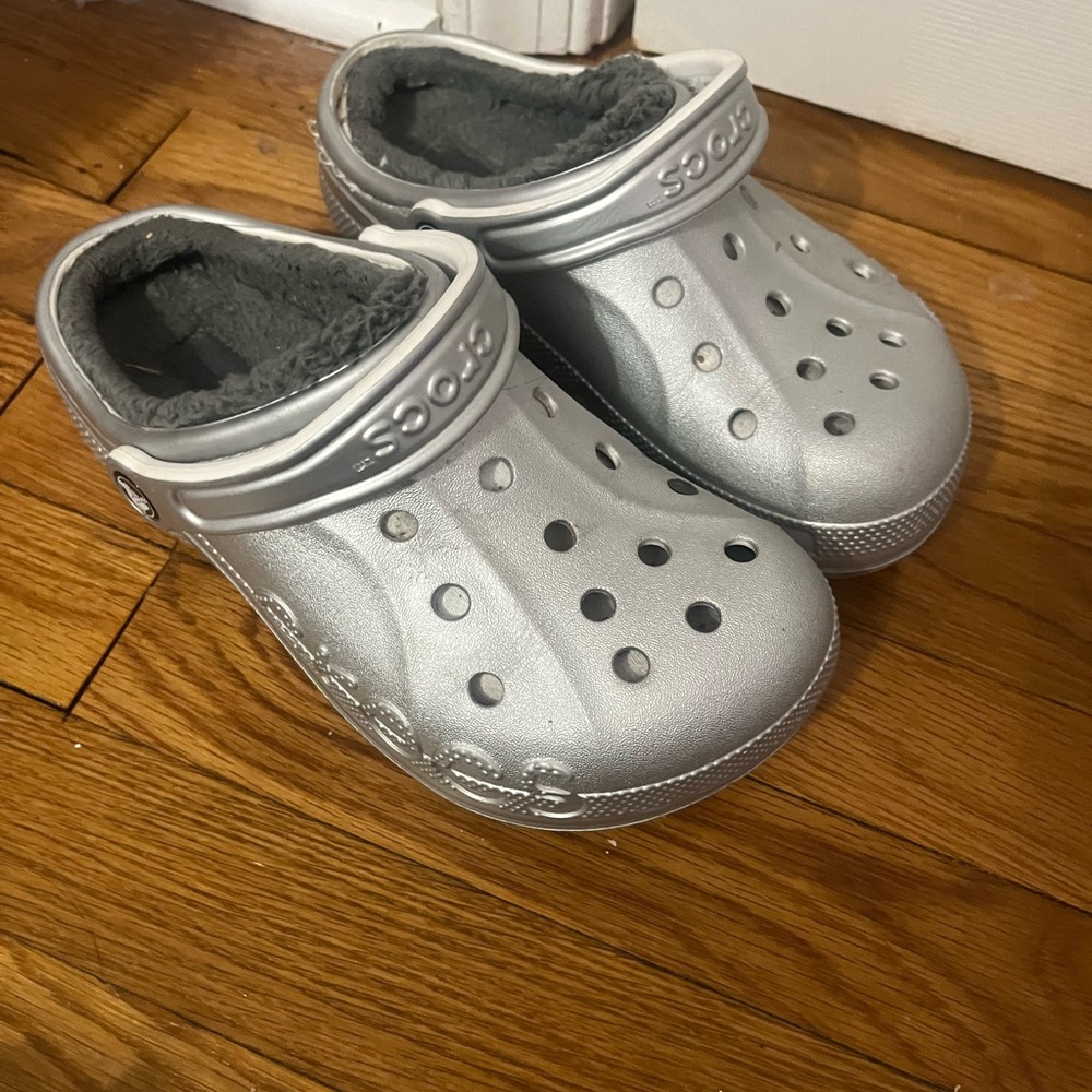 Silver Fur Lined Crocs